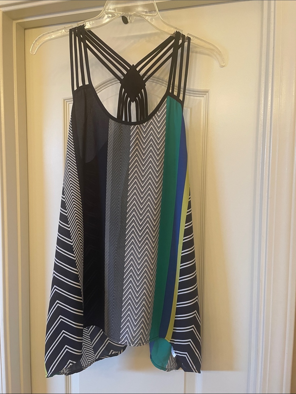 Maurices Black Strappy Tank with Green and Blue Stripe Panel